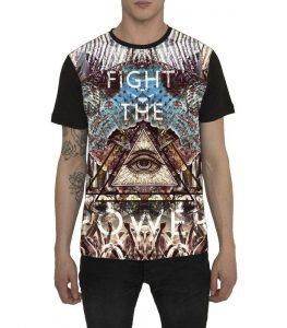 FIGHT THE POWER GRAPHIC ALL OVER PRINT BLACK T-SHIRT