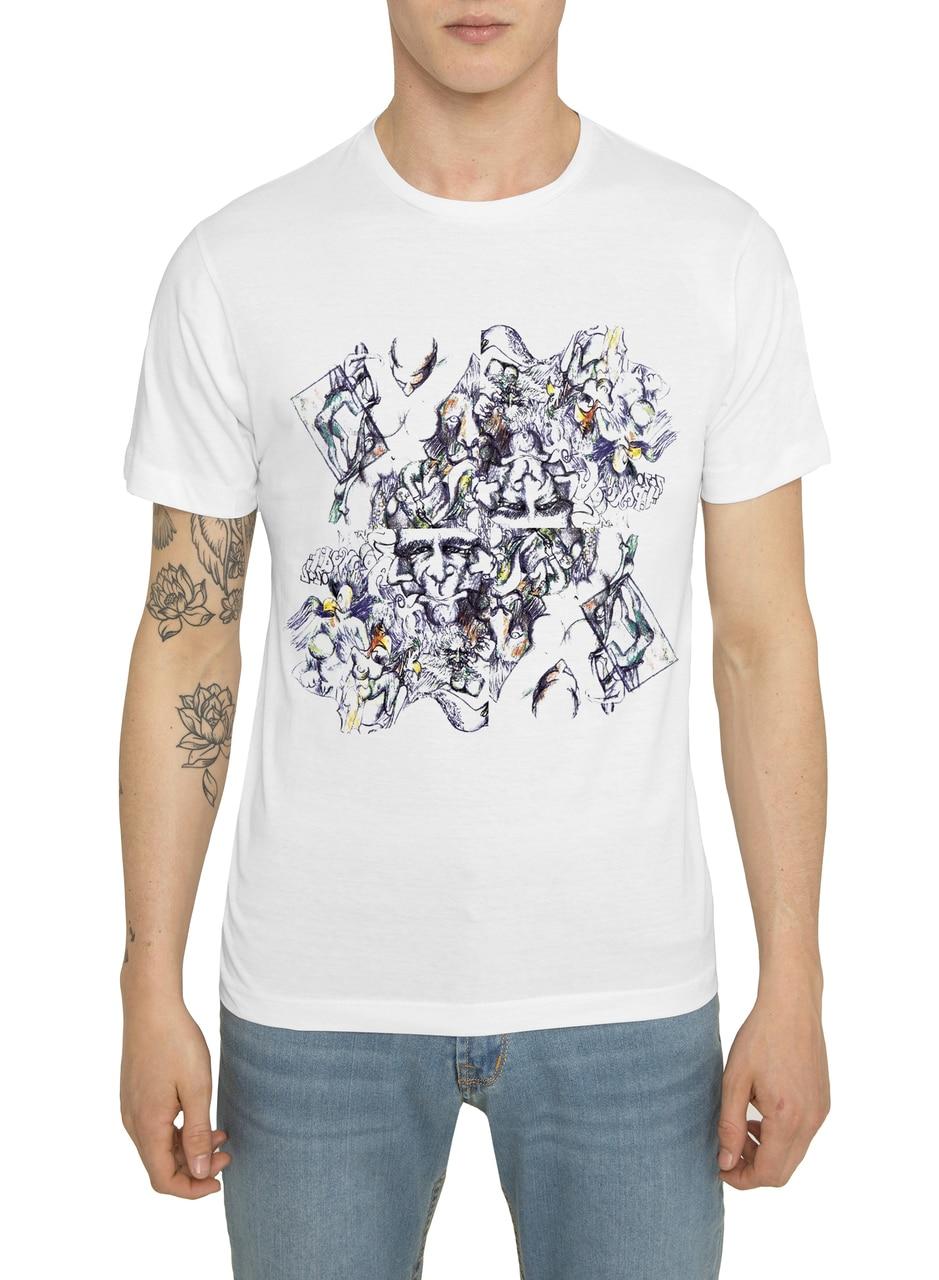 FUNNY SKETCH GRAFFITI PRINT WHITE T-SHIRT FUNNY SKETCH GRAFFITI PRINT WHITE T-SHIRT