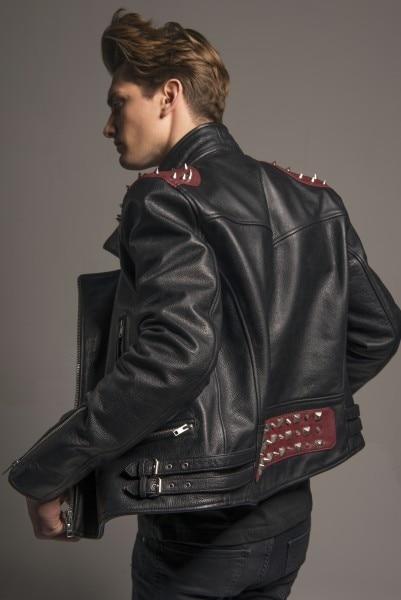  Punk Studded Biker Leather Jacket