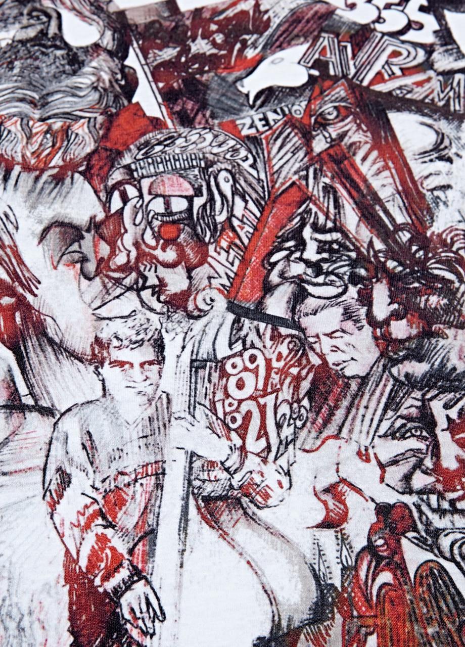 RED SKETCH GRAFFITI PRINT WHITE T-SHIRT RED SKETCH GRAFFITI PRINT WHITE T-SHIRT