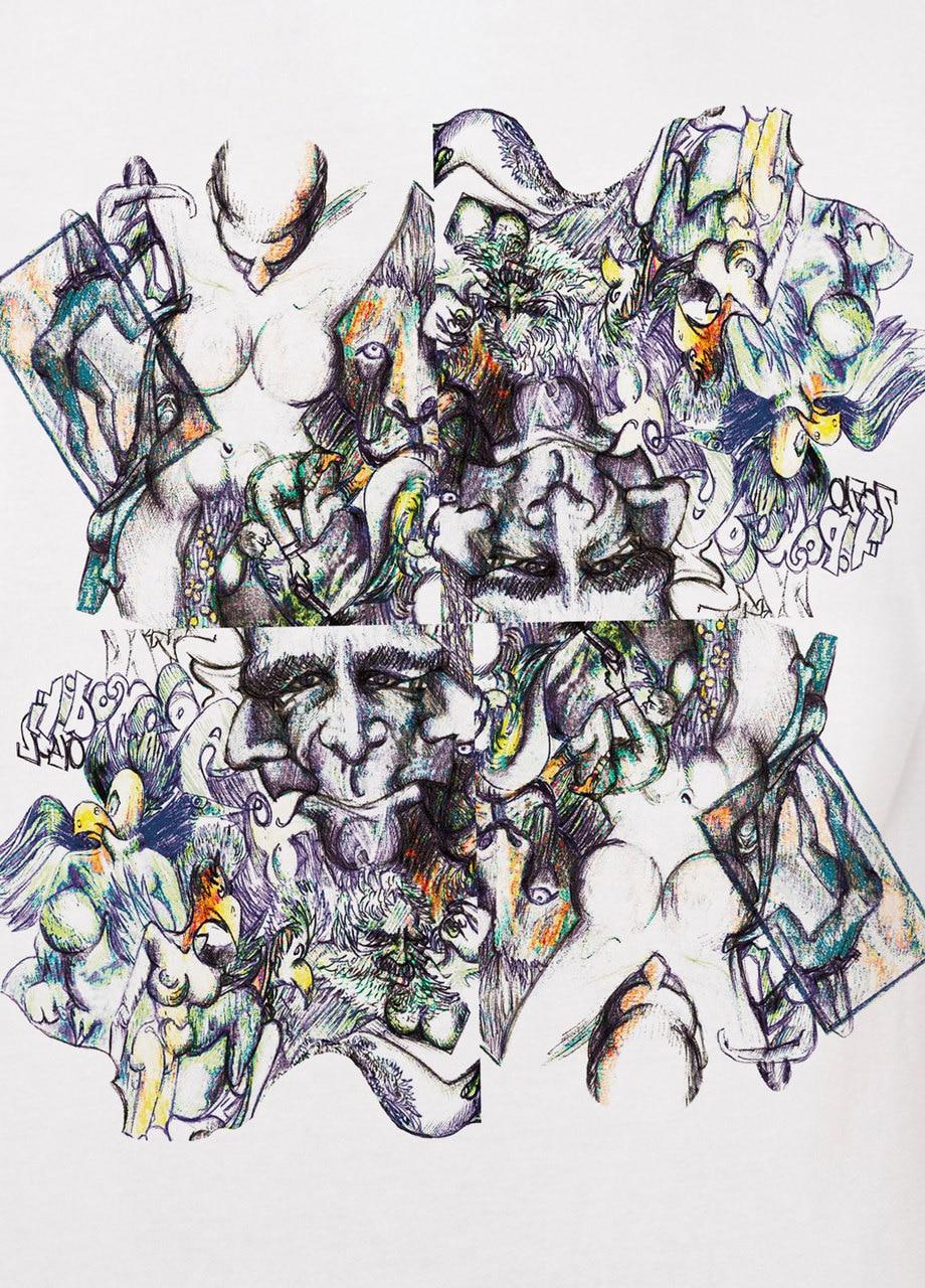 FUNNY SKETCH GRAFFITI PRINT WHITE T-SHIRT FUNNY SKETCH GRAFFITI PRINT WHITE T-SHIRT